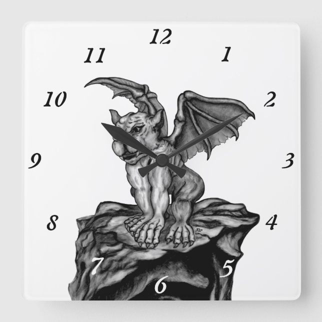 Little Golem Gargoyle Square Wall Clock (Front)
