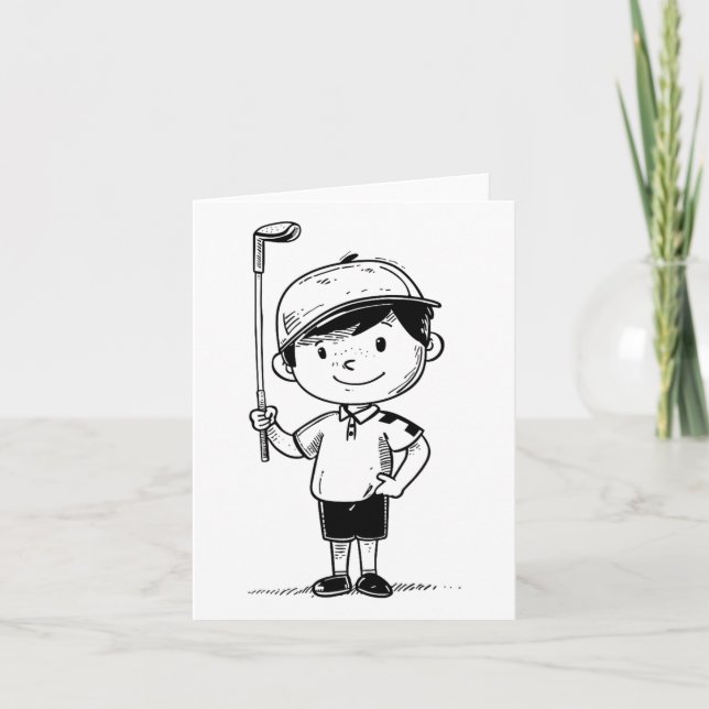 Little Golf Player Line Art For Boys  Card (Front)