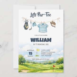 Little Golfer Par-Tee Watercolor Golf Birthday Invitation