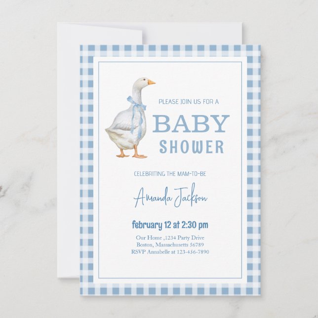  Little Goose Blue Baby shower Invitation (Front)