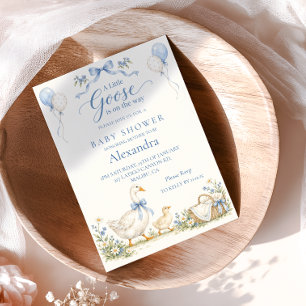Little Goose Blue Bow Baby Shower Invitation