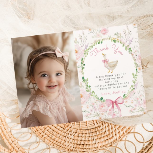  Little Goose Blush pink Photo Thank you Card (Creator Uploaded)