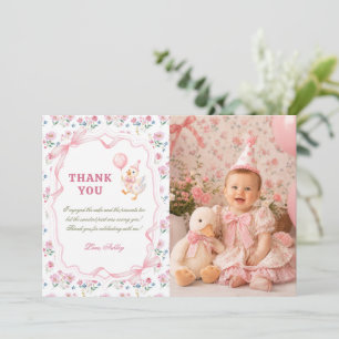 Little Goose Bow Coquette Birthday Photo Thank You Card