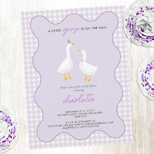 Little Goose Gingham Lilac Baby Shower Invitation Postcard