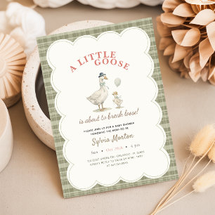 Little Goose Neutral Sage Green Bow Baby Shower Invitation