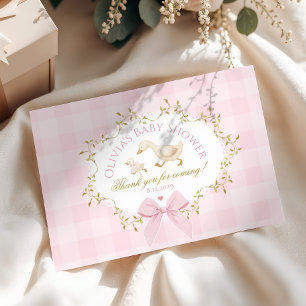 Little Goose Pink Bow Baby girl Shower Thank You Card