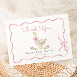 Little Goose Pink Bow Baby girl Shower Thank You Card