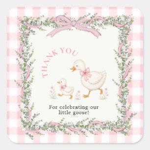 Little Goose Pink Gingham Silly Goose Thank You Square Sticker