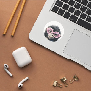 Little Gorilla with Pink Glasses Sticker