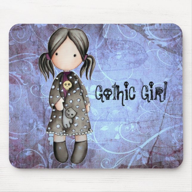 Little Gothic Girl with Skull Mousepad (Front)