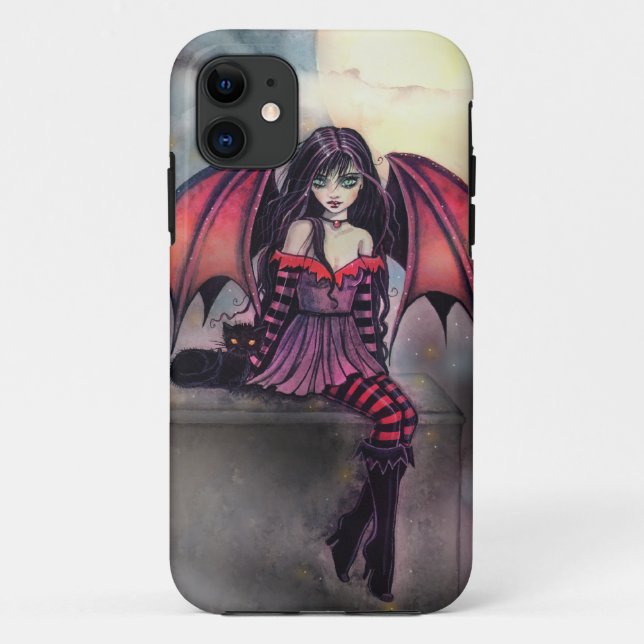 Little Gothic Halloween Fairy Vampire and Cat Case-Mate iPhone Case (Back)