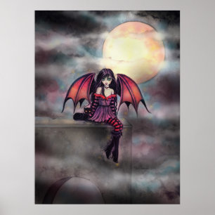 Little Gothic Vampire Fairy and Cat Poster