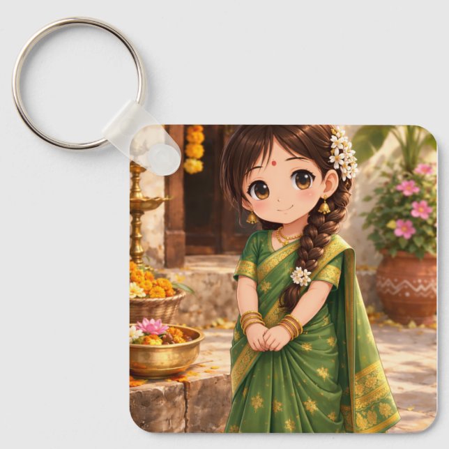 Little Grace in Green Key Ring (Front)