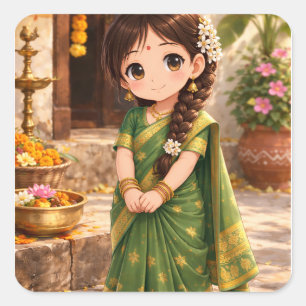 Little Grace in Green Square Sticker