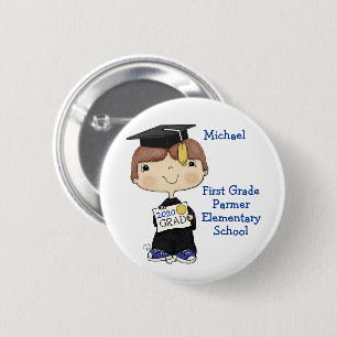 Little Graduate Boy Brown Hair 6 Cm Round Badge