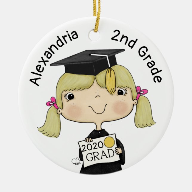Little Graduate Girl Blonde Hair Ceramic Ornament (Front)