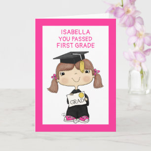 Little Graduate Girl Brown Hair Card