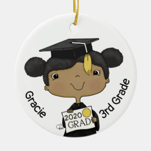 Little Graduate Girl Dark Skin Ceramic Ornament