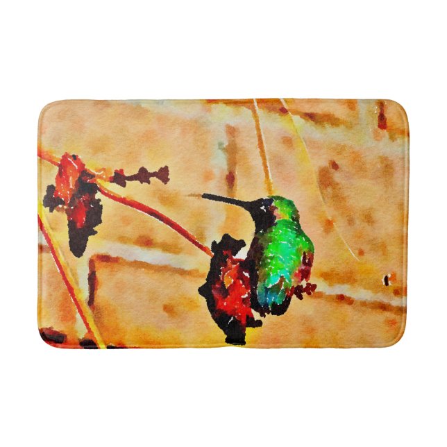 Little Green and Red  hummingbird Bath Mat (Front)