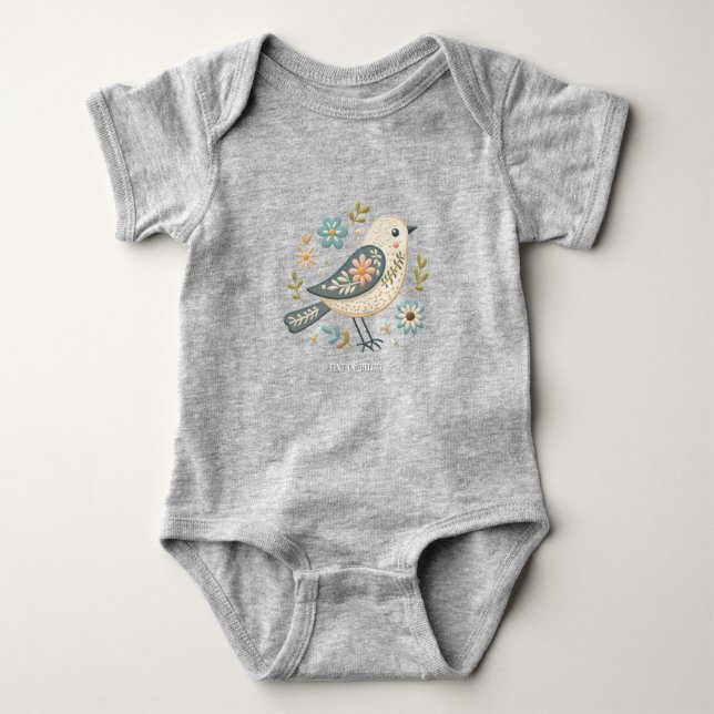 Little Green Bird Floral Baby Bodysuit (Front)