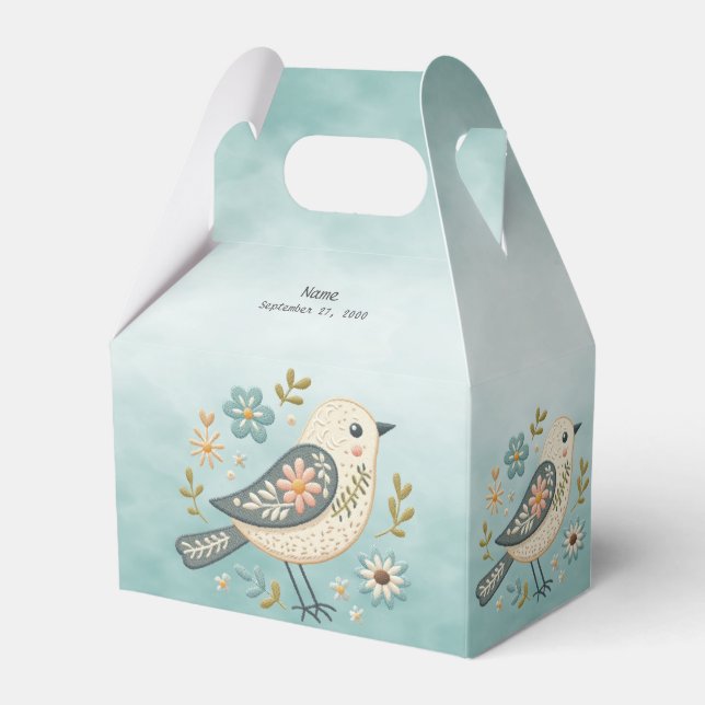 Little Green Bird Floral Favour Box (Front Side)