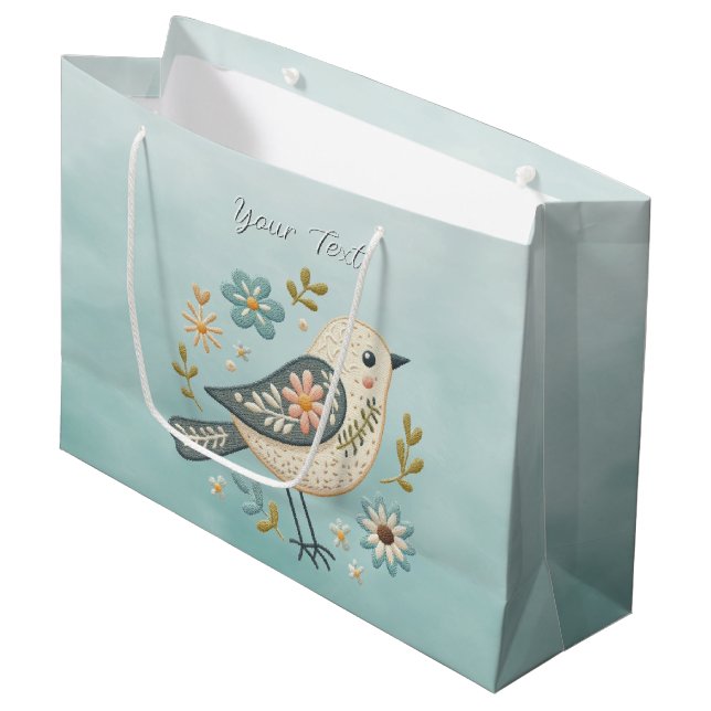 Little Green Bird Floral Gift Bag (Front Angled)