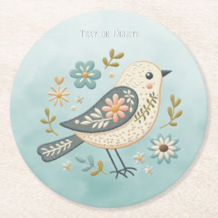 Little Green Bird Floral Paper Coaster
