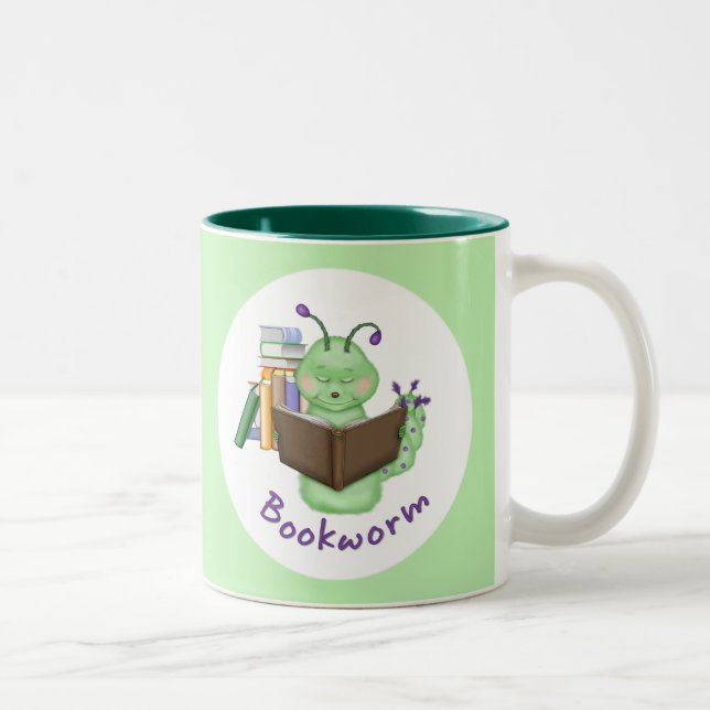 Little Green Bookworm Two-Tone Coffee Mug (Right)