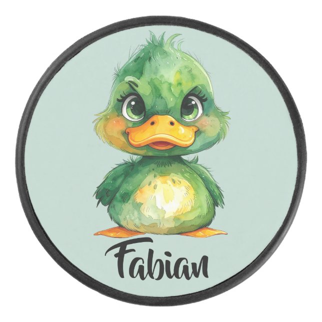 Little green duck  hockey puck (Front)