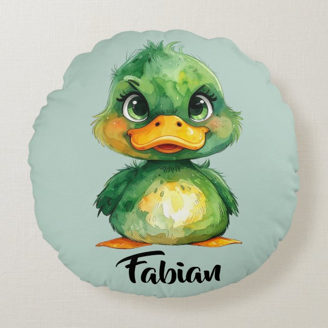 Little green duck  round cushion (Front)
