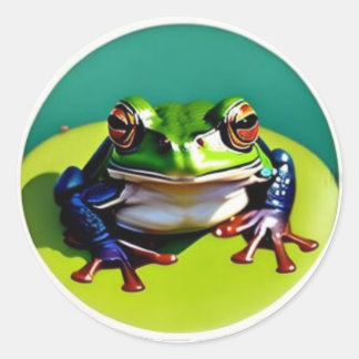 Little Green Frog on a Lilly Pad Classic Round Sticker