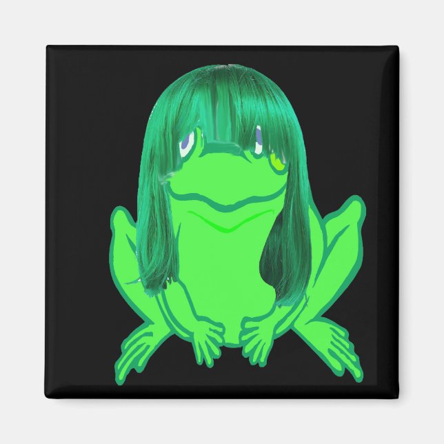 little green frog w/green wig magnet (Front)