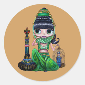 Little Green Genie Belly Dancer Girl Classic Round Sticker