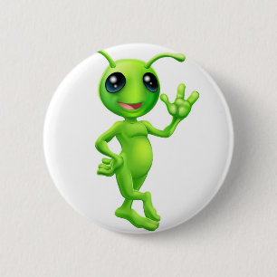 Little green man alien 6 cm round badge