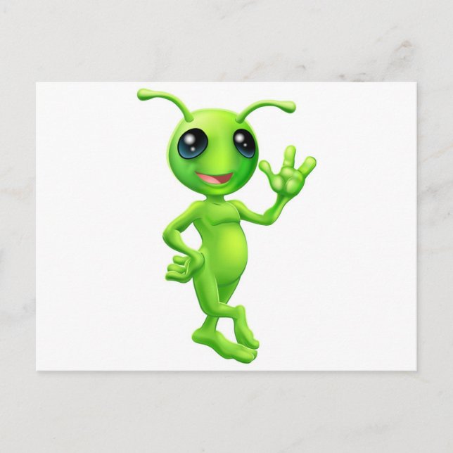 Little green man alien postcard (Front)