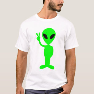 Little Green Man on Black T-Shirt