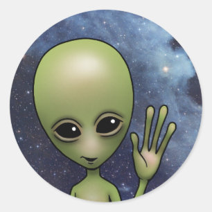 Little Green Man Space Alien Sci Fi Stars Galaxy Classic Round Sticker