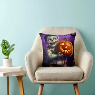 Little Green Monster & Pumpkin Friend Cushion