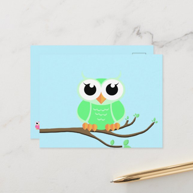 Little Green Owl - Blank Postcard (Front/Back In Situ)