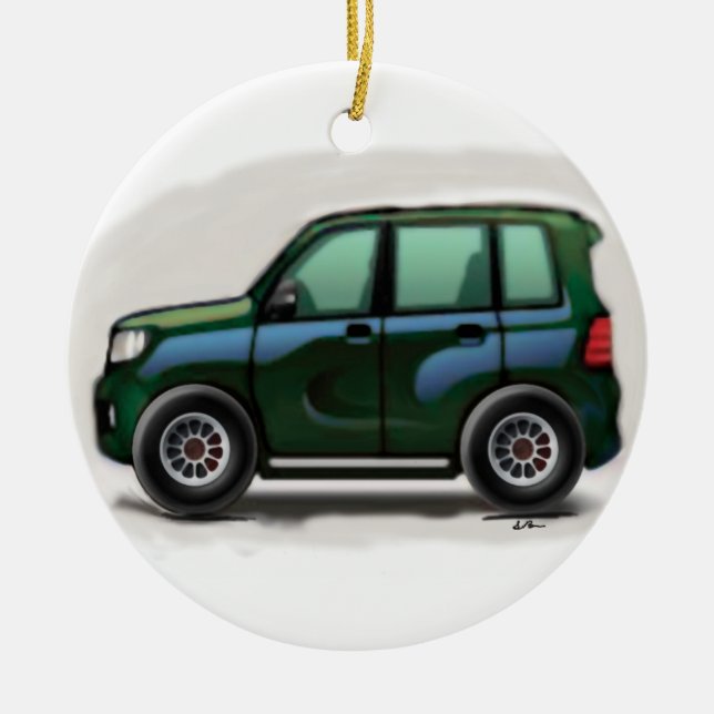 Little Green SUV Four Wheel Ceramic Tree Decoration (Front)