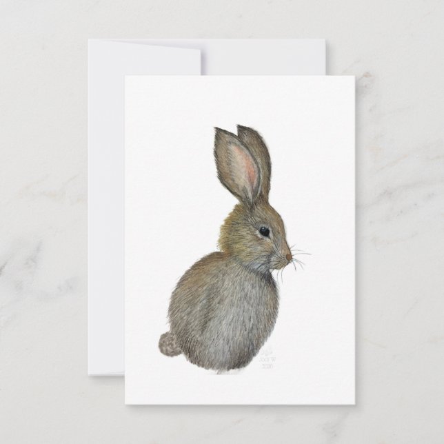 Little Grey Bunny Notecard - Original Artwork (Front)
