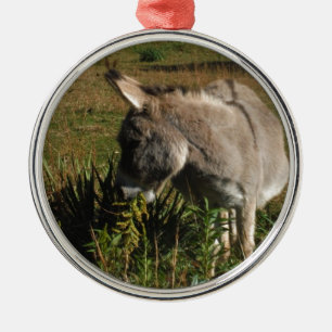 Little grey Donkey w / wildflowers Metal Tree Decoration