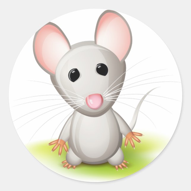 Little grey mouse classic round sticker (Front)