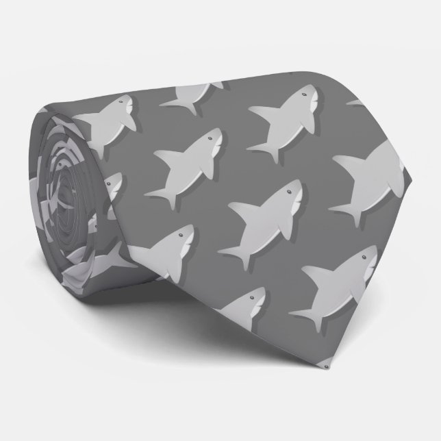 Little Grey Shark Cartoon Pattern Tie (Rolled)