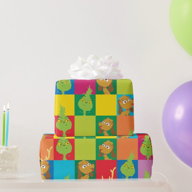 Little Grinch Colorful Color Block Pattern Wrapping Paper (Party Gifts)