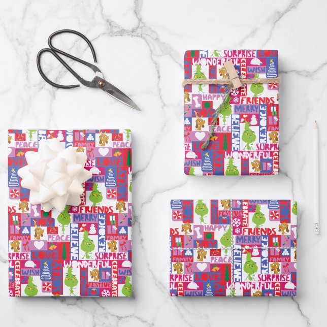 Little Grinch | Colourful Christmas Pattern Wrapping Paper Sheet (Front)