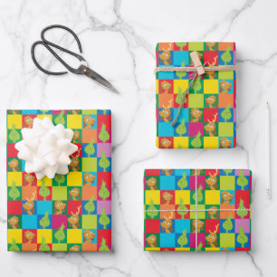 Little Grinch Colourful Colour Block Pattern Wrapping Paper Sheet