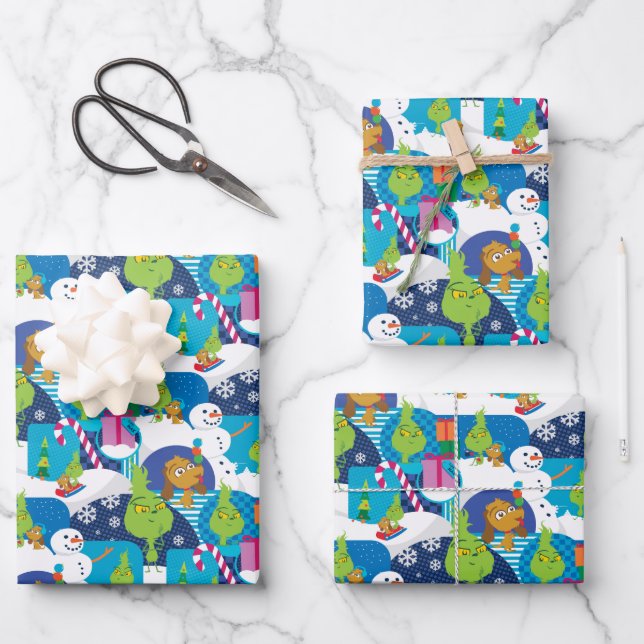 Little Grinch | Merry Grinchmas Colorful Pattern Wrapping Paper Sheet (Front)