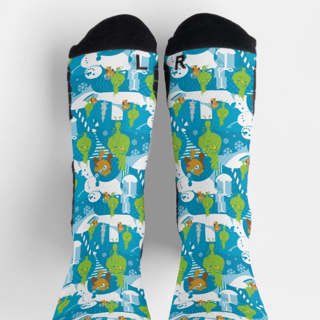Little Grinch | Merry Grinchmas Teal Pattern Socks (Top)