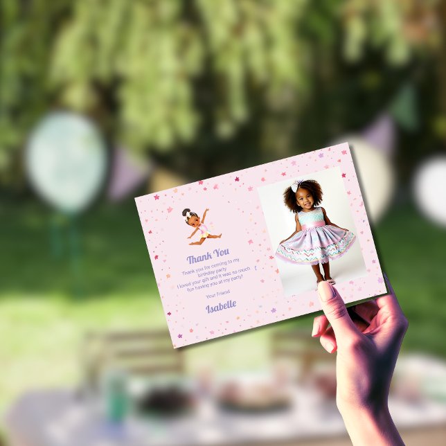 Little Gymnast Birthday Party Photo Thank You Card (Creator Uploaded)